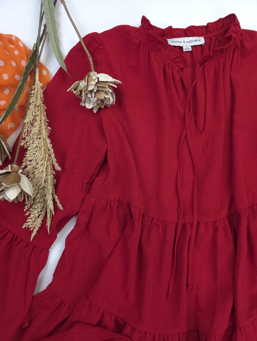 New Emma & Michelle Deep Red Tiered Ruffle Dress Sz S - Picture 3 of 12